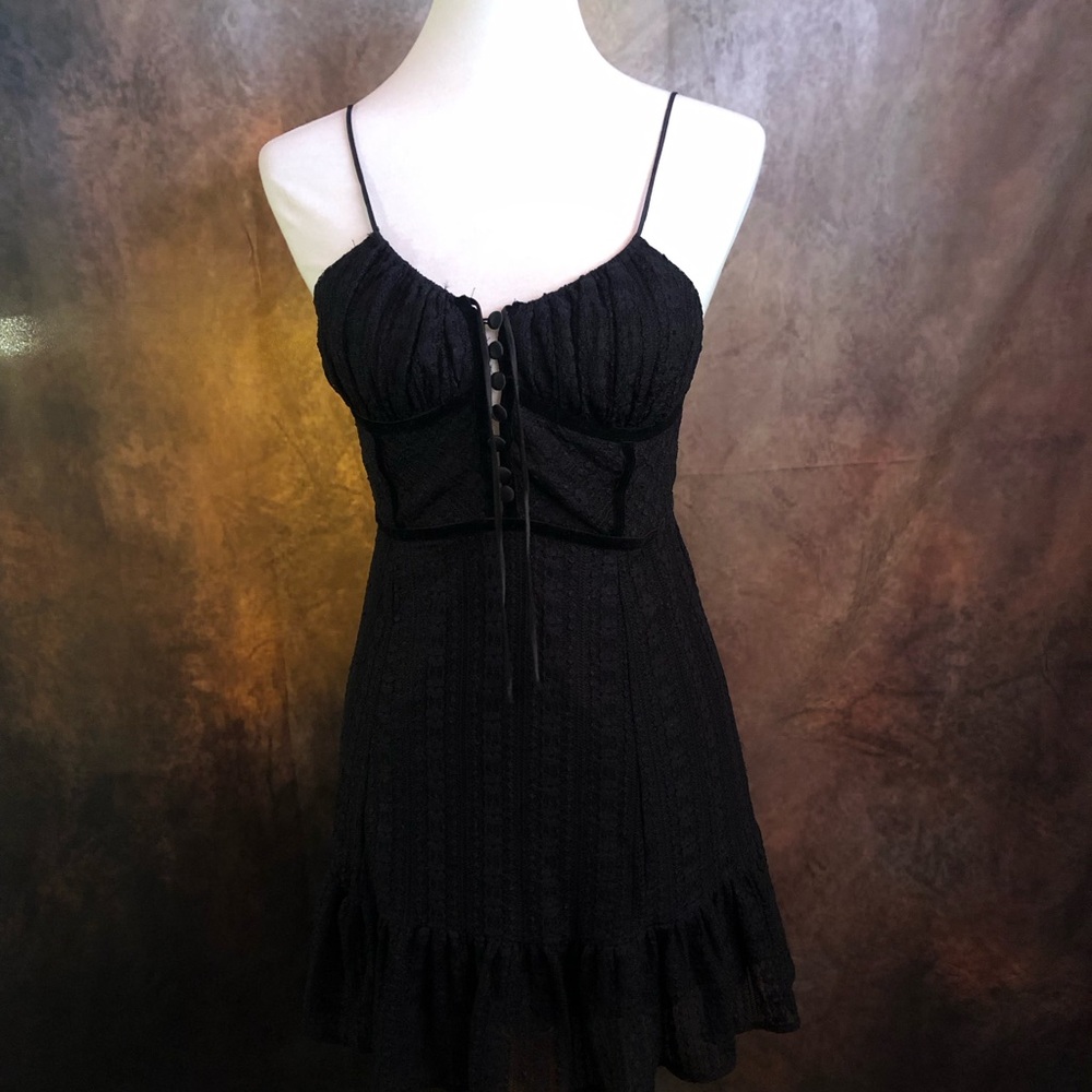 Urban Outfitters Black Textured Spaghetti-Strap Mini Dress